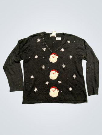Mandal Bay Schwarzer Weihnachtsmann und Schneeflocke Langarmpullover