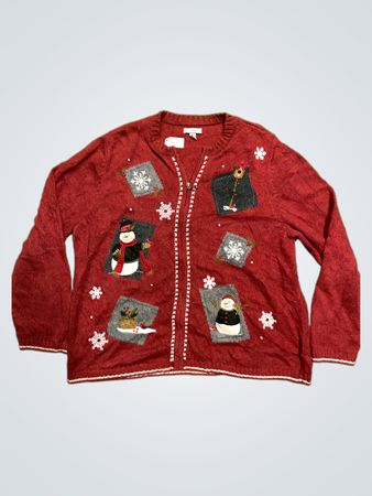 Croft & Barrow Damen roter Schneemann Weihnachts-Cardigan Pullover