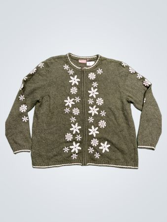 Croft & Barrow Frau Grüner Schneeflocken Cardigan