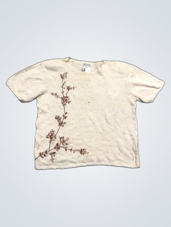 FAY LOUISE Damen Creme Blumenbestickter Kurzarmpullover Größe L