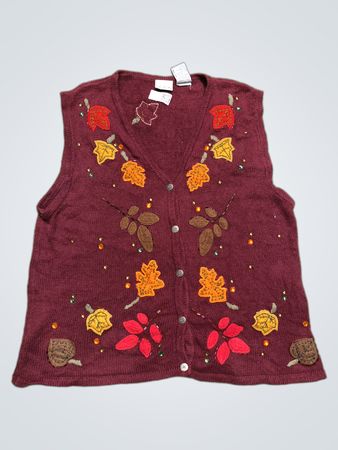 Bobbie Brooks Damen XL V-Ausschnitt Ärmelloses Herbstblatt Sweater-Weste