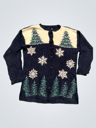Navy Blue Christmas Tree and Snowflake Sweater