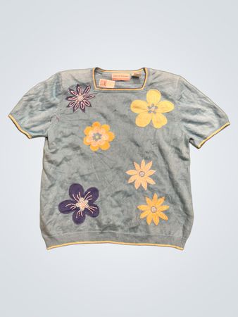 Alfred Dunner Petite Blau Floral Kurzarmpullover