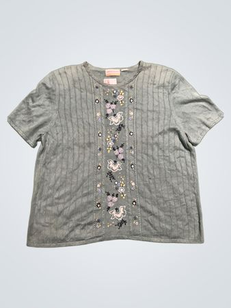 Alfred Dunner Damen Blau Besticktes Stricktop