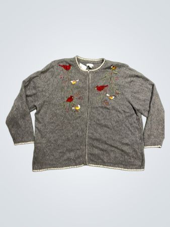 Croft & Barrow Woman 2X Grauer Kardinal Bestickter Reißverschluss-Cardigan