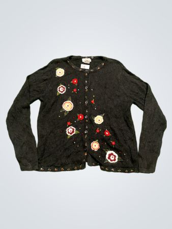 White Stag Damen Schwarz Floral Gestickter Cardigan