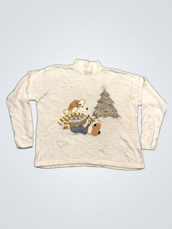 Victoria Jones Damen Weihnachtspullover mit Bären- und Baumdesign im Mockneck-Stil