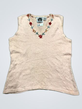 Storybook Knits Pink Ärmelloses V-Ausschnitt-Sweatshirt mit floralem Stickerei