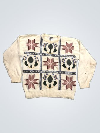 Alfred Dunner Creme Geometrisches Muster Sweatshirt