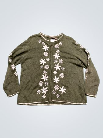 Croft & Barrow Frau Grüner Schneeflocken Reißverschlussstrickjacke