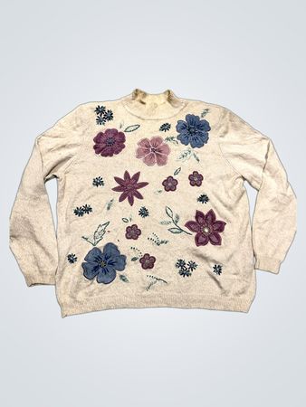 Alfred Dunner Damen Blumenmuster Stehkragen Pullover