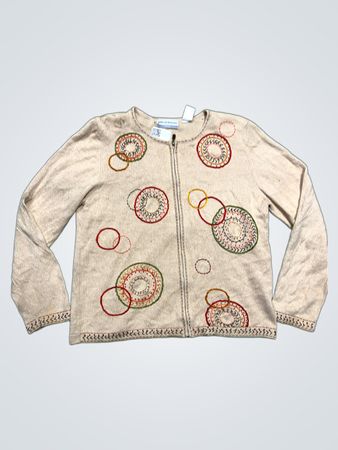 Alfred Dunner Petite Beige Bestickter Reißverschluss-Cardigan
