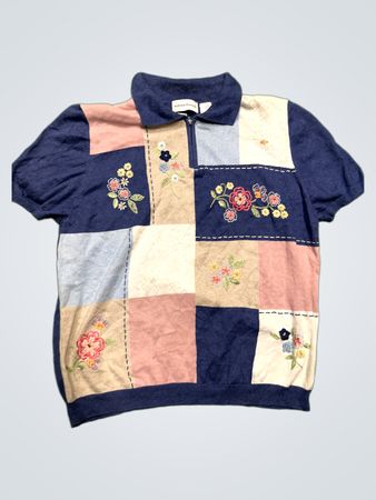 Alfred Dunner Patchwork Floral Quarter Zip Pullover