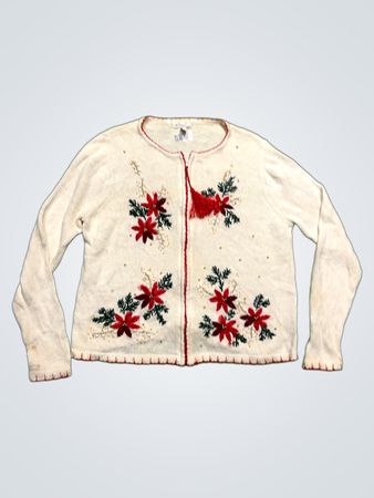 Kim Rogers Damen Creme Poinsettia Bestickter Cardigan