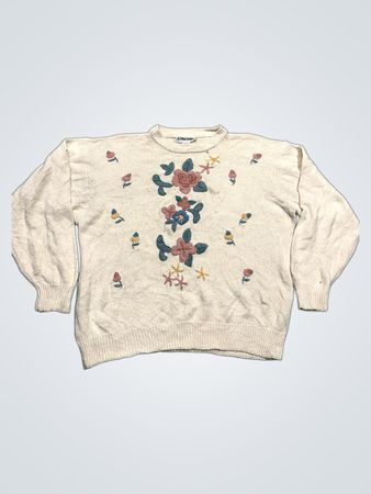 Alfred Dunner Damen Cremefarbener Floral Bestickter Pullover