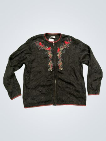 Croft & Barrow Schwarzer Kardinal Bestickter Reißverschluss-Pullover