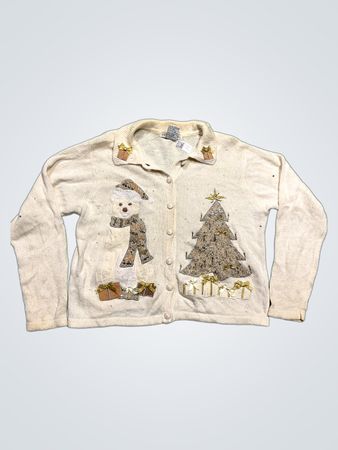 Victoria Jones Cream Weihnachts-Polar-Bär & Baum Cardigan
