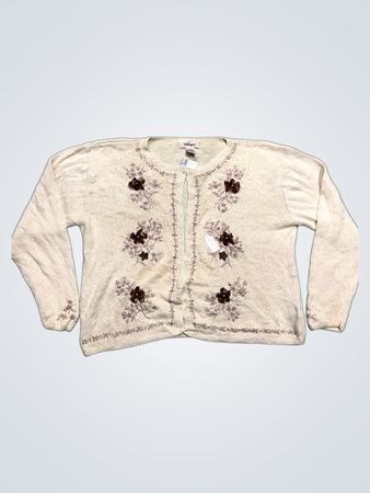 Worthington Damen Creme Blumengestickter Cardigan