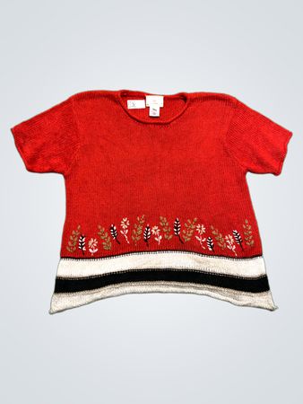 Susan Bristol Casuals Rotem Strickpullover mit floralem Rand