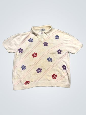 Alfred Dunner Damen Creme Floral Besticktes Polo-Shirt