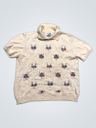 Alfred Dunner Petite Floral Knit Polo Shirt