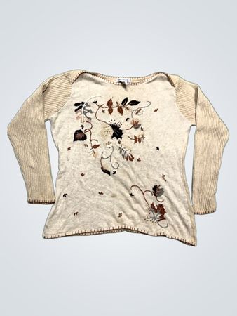 ARRIVISTE Damen Creme Blumengestickter Strickpullover