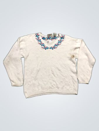 Northern Reflections Damen Weiß Bestickter V-Ausschnitt Pullover