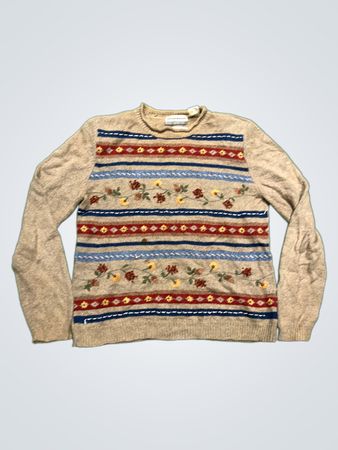 Alfred Dunner Petite Floral Striped Sweater