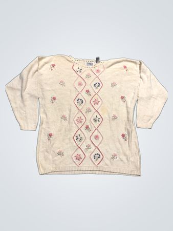 Erika II Collection Damen Creme Floral Gestickter Pullover