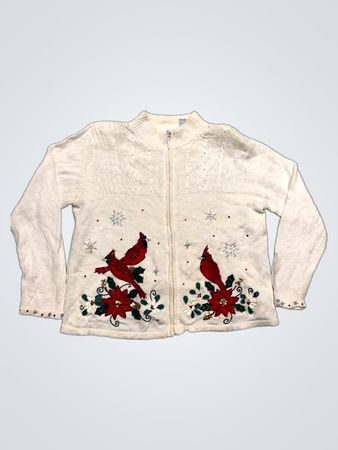 Frau Lee Zip-Up Cardigan mit Kardinal- und Weihnachtsstern-Druck