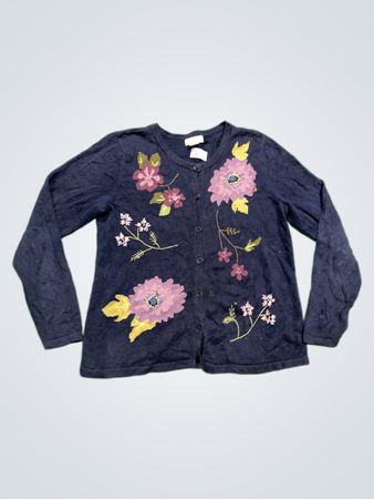 Appleseed's marineblauer cardigan mit floraler Stickerei