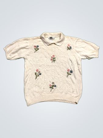 Alfred Dunner Damen besticktes Kabelstrick-Polohemd