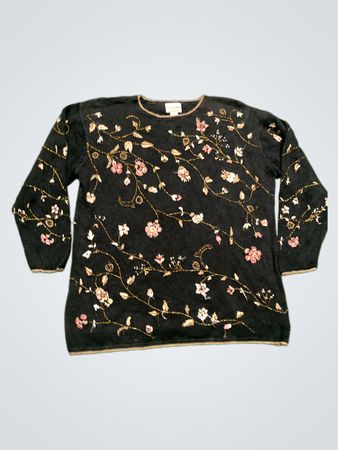 Carly St. Claire Schwarzer Floral Gestickter Pullover