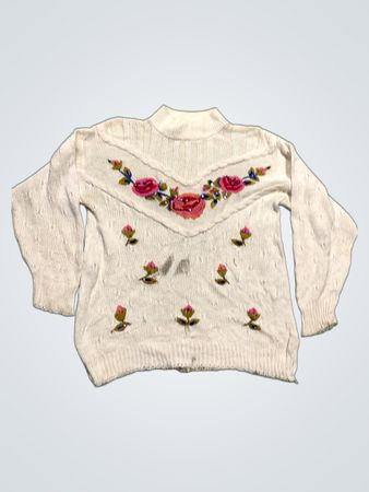 Nadeln & Garn Weiß bestickter Blumenpullover