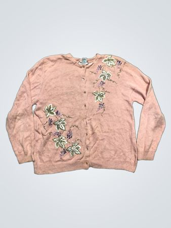 Rosa Cardigan mit Trauben- und Blattstickerei