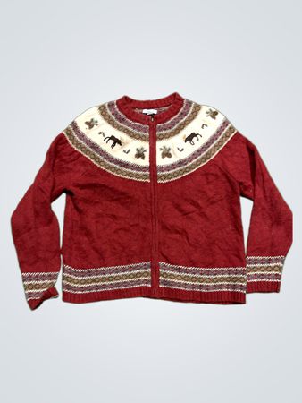 Croft & Barrow Roter Elch Fair Isle Zip-Up Pullover