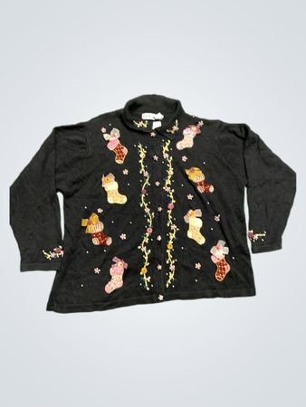 B.P. Design Schwarzer Rollkragenpullover mit Weihnachtsstrumpf-Applikationen