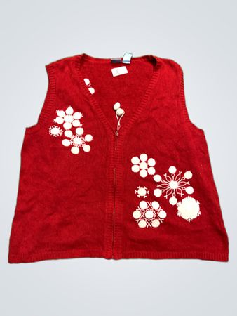 Rotes Urlaubsedition ärmelloses Weste mit Schneeflocken- und Blumenapplikationen