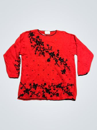 Heirloom Collectibles Damen Rot Beaded Floral Pullover