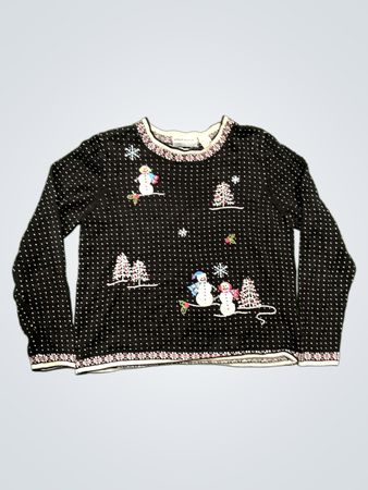 Alfred Dunner Petite Schwarzer Schneemann Weihnachtspullover
