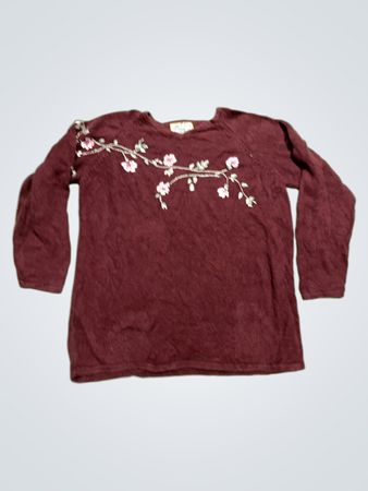 Heirloom Collectibles Damen burgunderfarbener floral bestickter Pullover