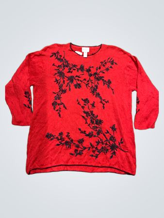 Carly St. Claire Damen Roter Floral Gestickter Pullover