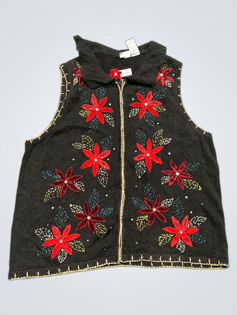 White Stag Damen Plus Black Ramie/Baumwolle Floral Bestickte Weste