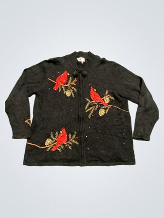 Quacker Factory Black Cardinal Beaded Cardigan