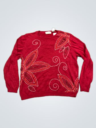 Alfred Dunner Damen roter Pullover mit floraler Stickerei