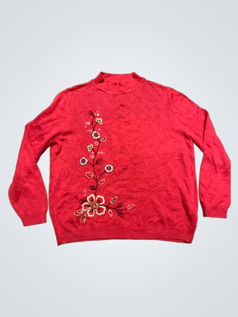 Roter Pullover mit floralem Stickerei