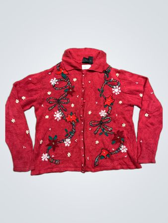 Erika Rote Weihnachts-Butterblume und Schleifen Pullover