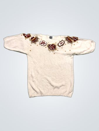 KORET Creme Strickpullover mit Perlenverzierungen