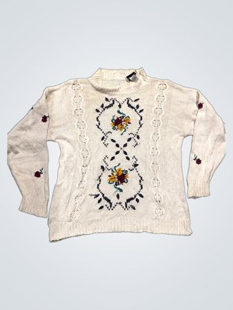 Hunter's Glen Damen Cremefarbener Floralgestickter Stehkragenpullover