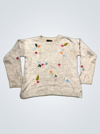 Hellgrauer bestickter Blumensweater